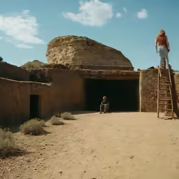 the woman sits on the ledge near the doorway