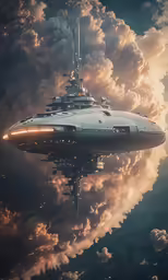 an artistic view of a sci - fi submarine floating in the sky