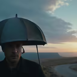 a man holding an umbrella over his head