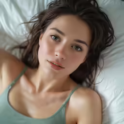 a woman is laying on top of a bed