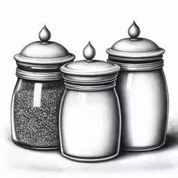 three salt and pepper shakers drawing