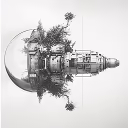 there is an old machine that has trees on it