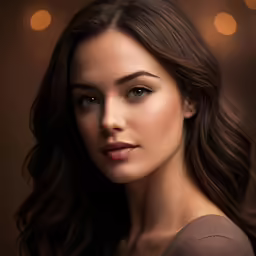 woman with brown hair and large breast staring at the camera