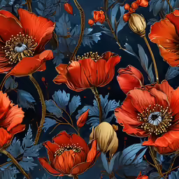 some red and yellow flowers on a dark background