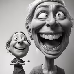 two cartoon faces are shown, one holding an umbrella