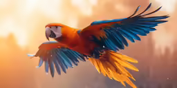 a brightly colored parrot flies through the air