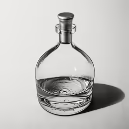 a bottle sitting on the ground on a white background