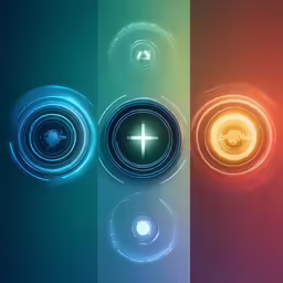 a picture of four different speakers that have a circular shape on them