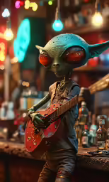 a figurine has a guitar and hat on
