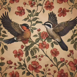two birds are perched on top of a flower plant