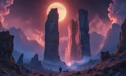 a lone man walking in front of a large full moon