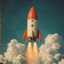 a red and white rocket lifts off into the sky