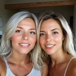 two beautiful women are posing for a picture