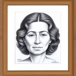 a drawing of a woman with curly hair and a blue shirt,a woman