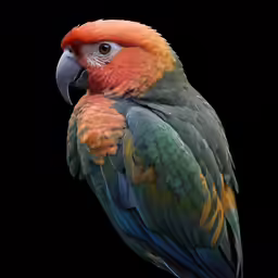 a colorful parrot is posed in front of a black background