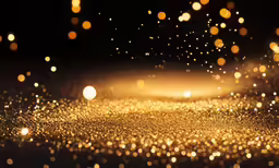 some gold sparkles and an old light on a black background