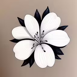 a flower drawing in a black and white photo,a black and white flower is shown on the wall
