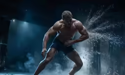 a male bodybutton in his underwear and shorts, taking off his sneakers