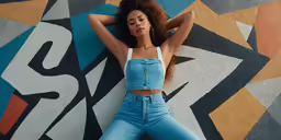 the woman is wearing overalls and posing for a photo