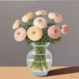some pretty flowers in a glass vase filled with water,an oil painting of an arrangement of flowers in a vase,there is a vase with flowers in it,an arrangement of flowers sitting in a vase with a liquid inside,a painting of a vase with some flowers in it