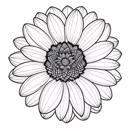 the drawing is in a black and white manner,an abstract drawing of a large sunflower