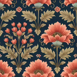 large flowers that are on blue and gold fabric