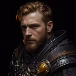 a man with a beard wearing armor