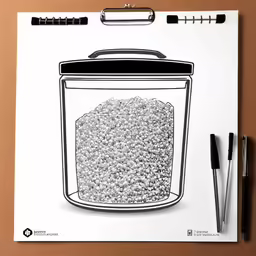 a white paper with a drawing of a jar