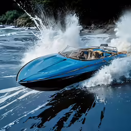 a speed boat traveling on the water spraying up water