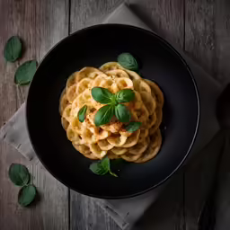 food with sage and parmesan is served in a black bowl