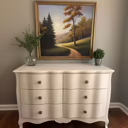 the painting hangs above the dresser