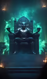 the dark knight sits in his throne on stage