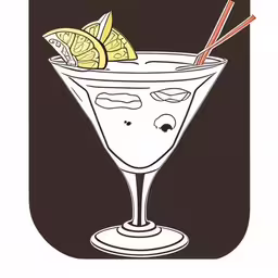 a white and black picture with yellow lemons in it,a cartoon cocktail garnished with lemons and sticks