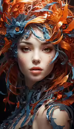 a beautiful young woman with long orange hair and an artistic makeup