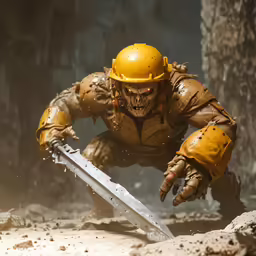 a close up of a person holding a knife