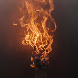 hand on flame holding up something with red flames