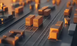 a close up shot of toy train tracks with boxes