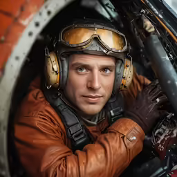a man in an airplane is smiling and sitting inside a cockpit