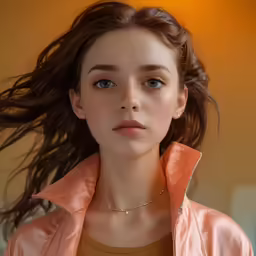 a woman with long hair and wearing a jacket