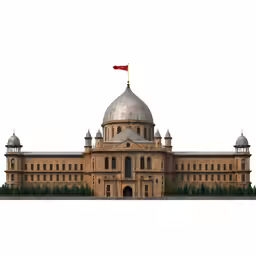 an architectural view of a building with a dome, shown in the background