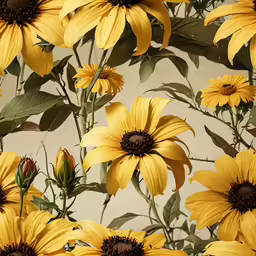 the bright sunflowers are growing very close together