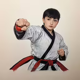 a drawing of a little boy with his hand raised in a karate stance