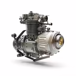 a silver engine sitting on top of a white floor