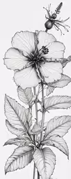 a black and white image of a large flower,some big leaves that are on top of each other