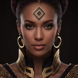 woman wearing an elaborate gold and black outfit