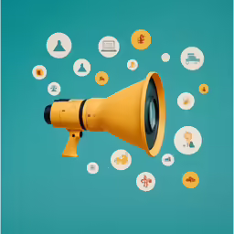 a yellow bullhorn is floating next to white bubbles
