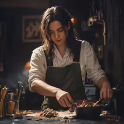 the young woman is preparing food in a kitchen