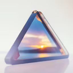 a glass triangle is shown with the sun reflecting off of it