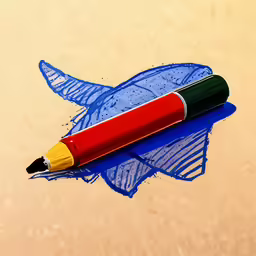 a drawing with pencils and colored pen laying on it