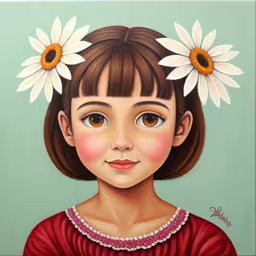 a painting with three flowers on it